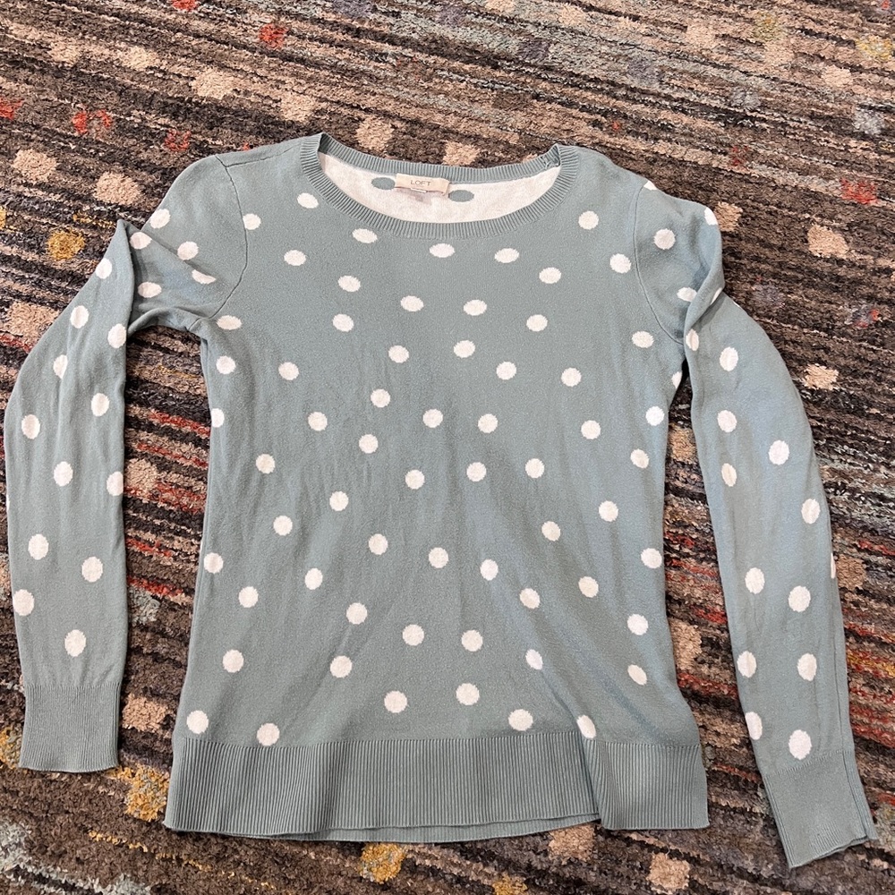 LOFT Blue and White Polka Dot Sweater